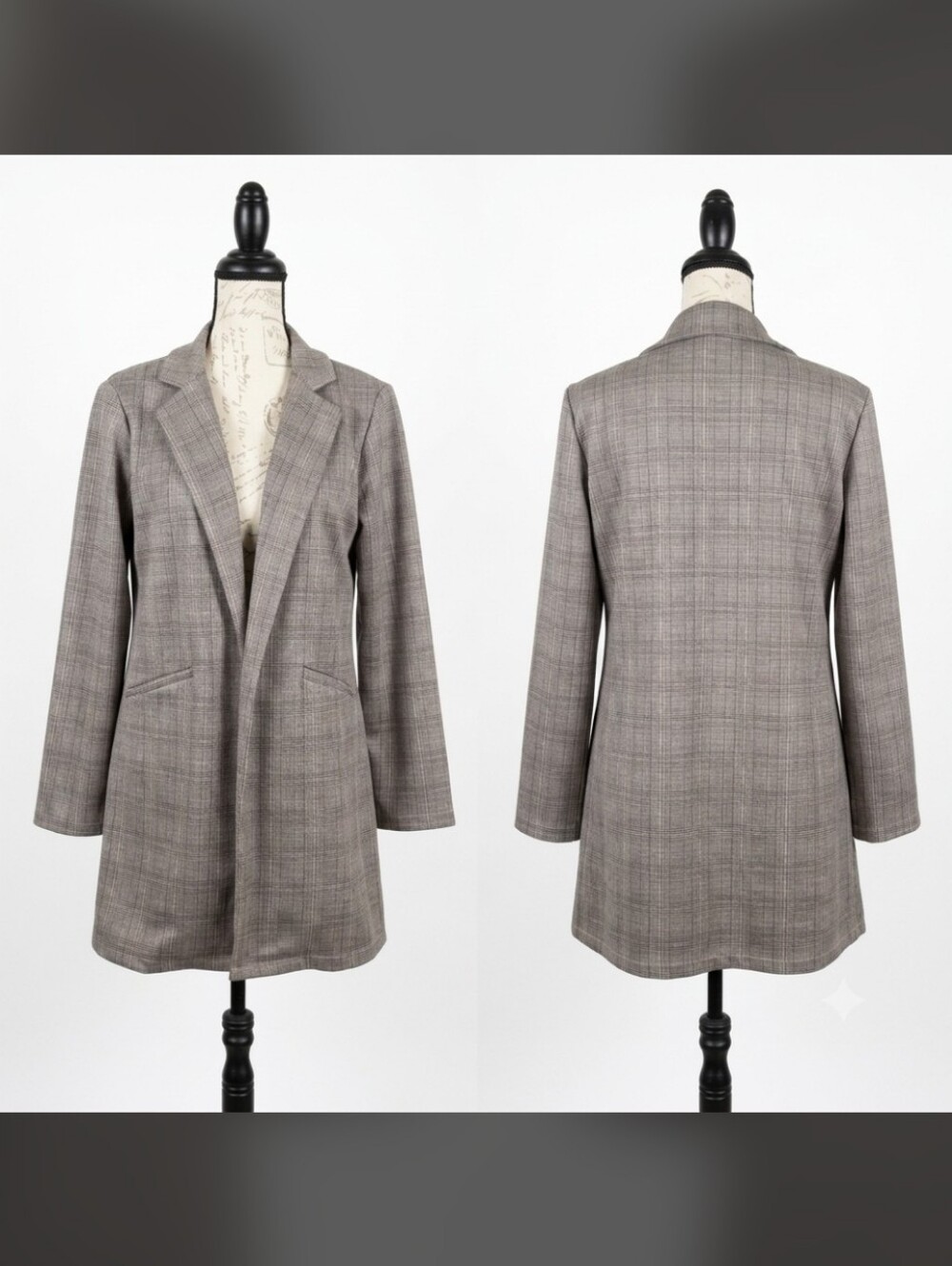 Have Taupe Plaid Knit Blazer Jacket Women's Size Lg